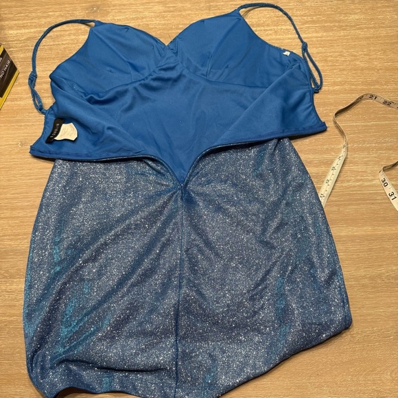 B Darlin Shimmering Evening Out Blue Dress - Picture 3 of 9